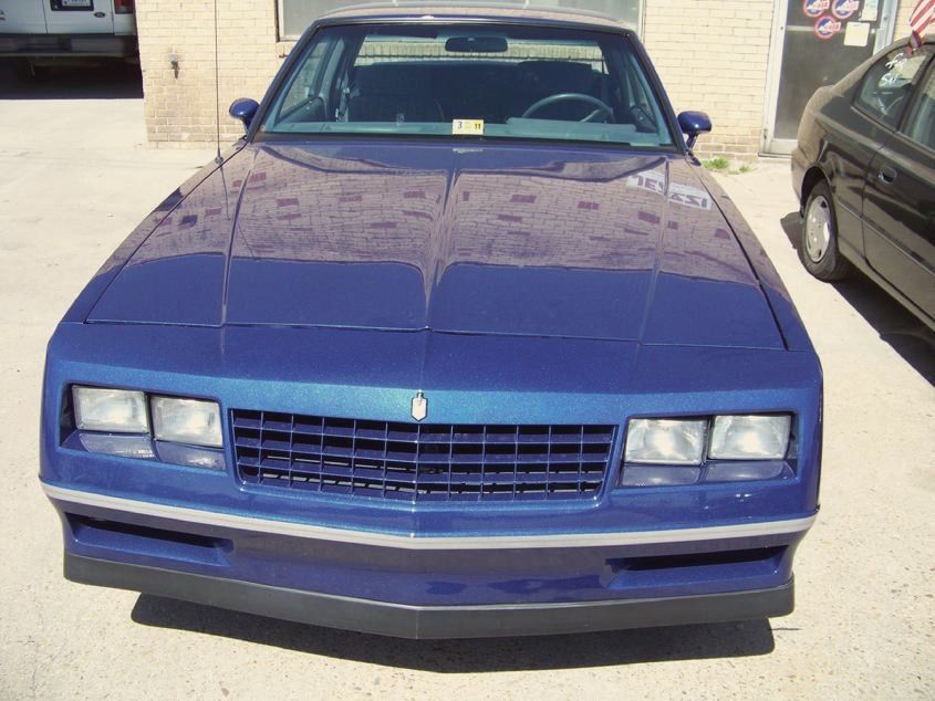 The finished 1984 Monte Carlo SS in blue, front view