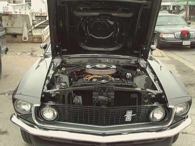 The rebuilt engine in the finished 1969 Mustang